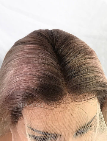 Sabina Virgin Hair 22 Inches Glueless Full Lace Wig Black Roots&Platinum Blonde